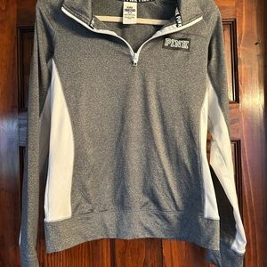 Victoria's Secret PINK Gray and White Quarter-Zip Pullover
